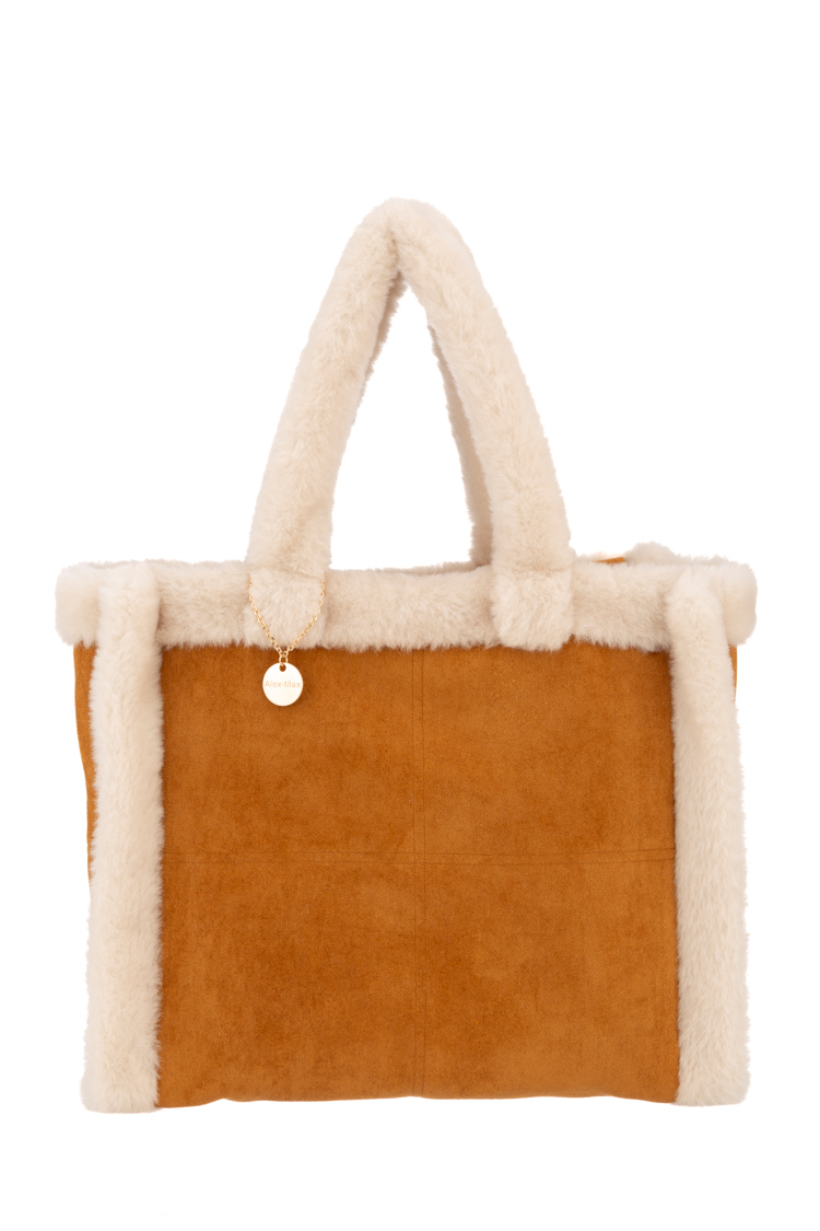 Borsa in camoscio con dettagli in pelliccia