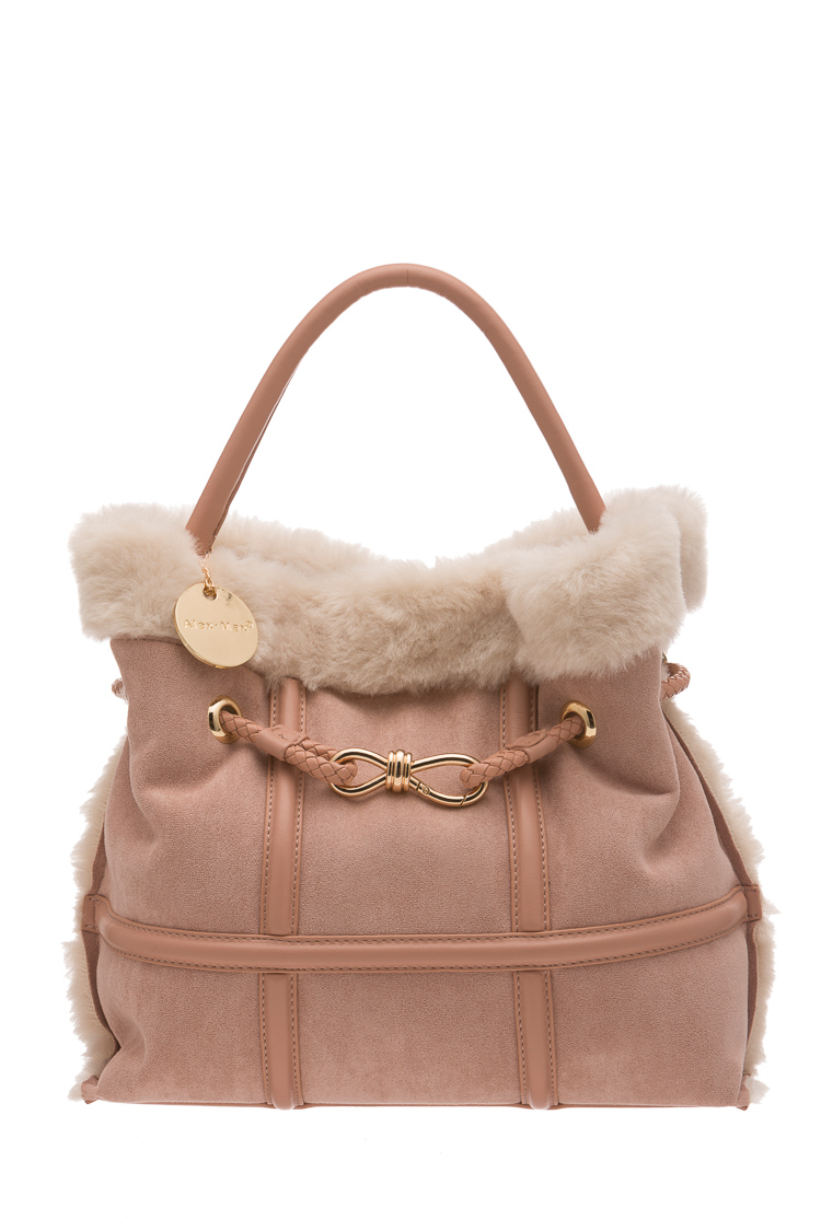 Borsa in camoscio con dettagli in pelliccia