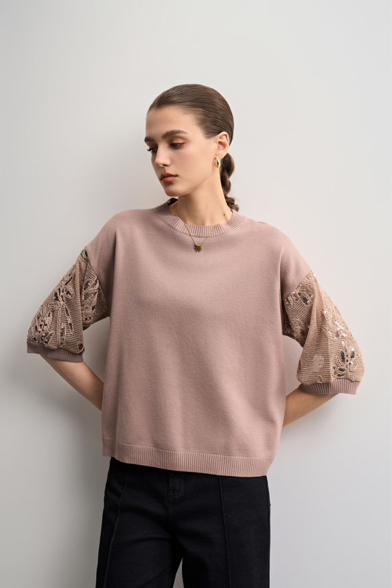 Maglia Manica 3/4 con Dettaglio Paillettes sulle Maniche 🌟