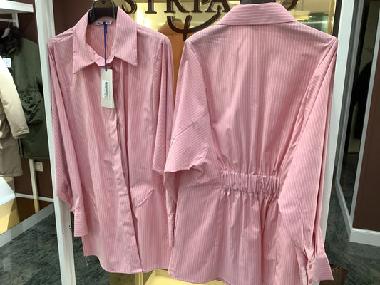 Camicia lunga arricciata DT TEX Gessato rosa