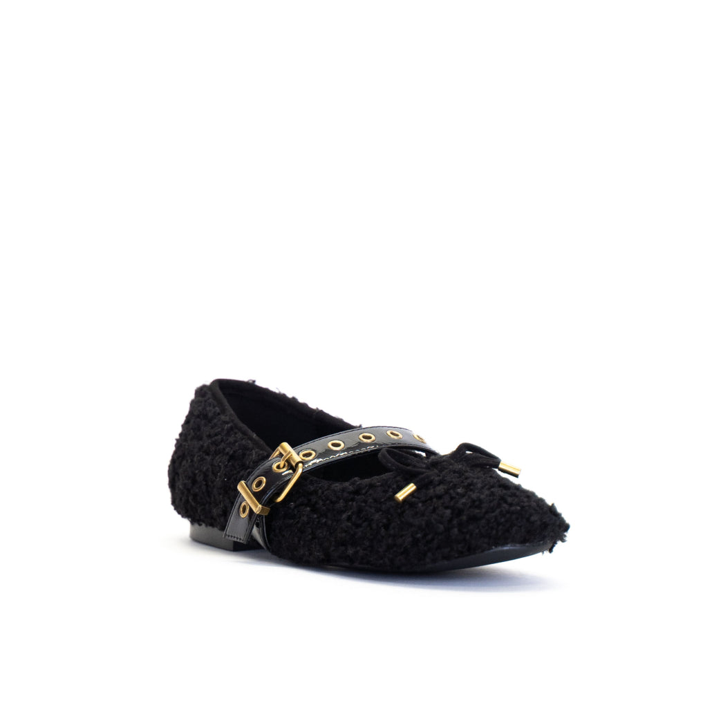 Ballerine in pelliccia con cinturino