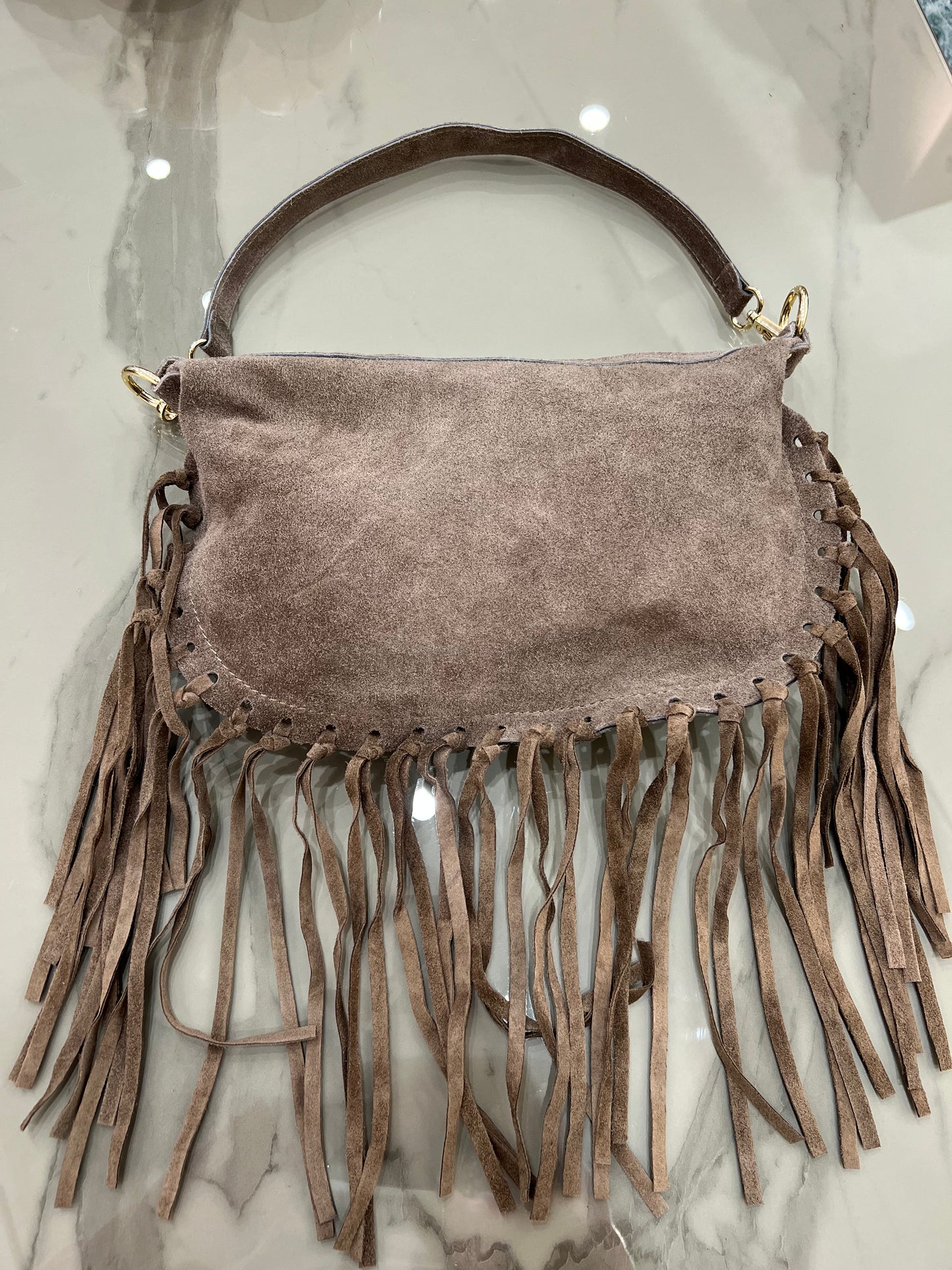 Borsa in camoscio con frange