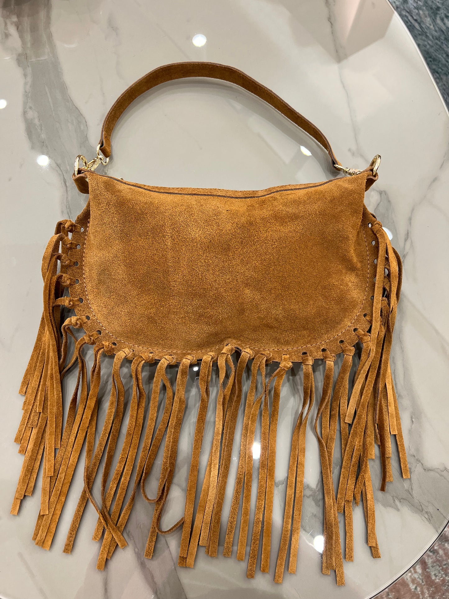 Borsa in camoscio con frange