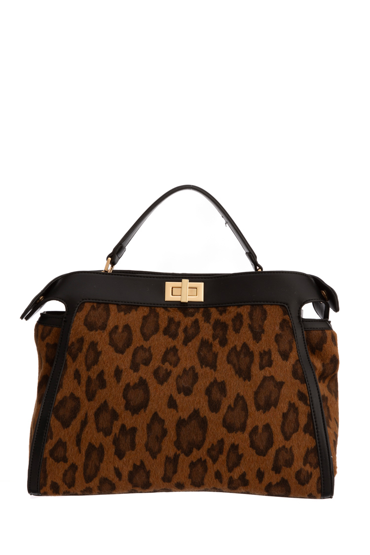 Borsa maculata con dettagli in pelle